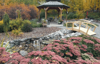Pondless Waterfall in Autumn is enjoyed by sitting on the patio in the Pavilion.