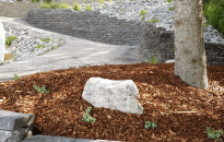 Lake side slopes may be challenging but can be conquered with rock walls, shrubs and perennials.